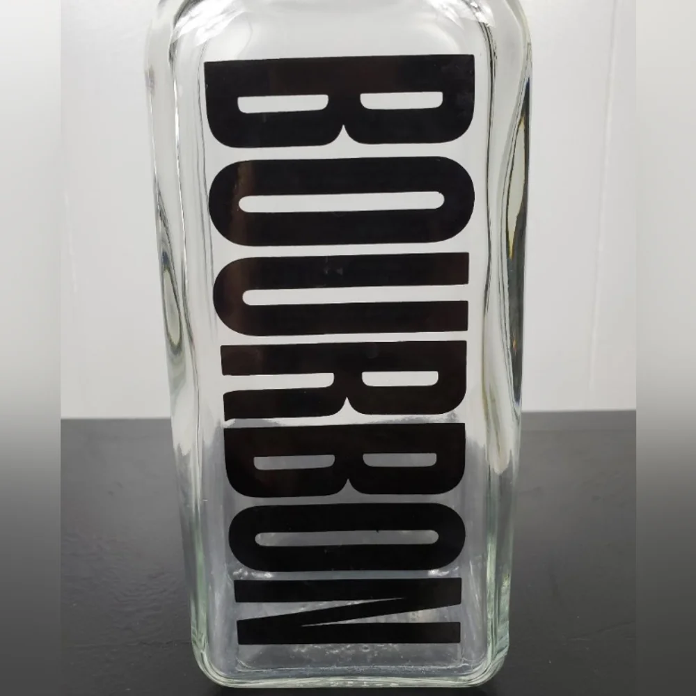 Black Vintage *EMPTY* Typography Glass Liquor Bourbon Decanter